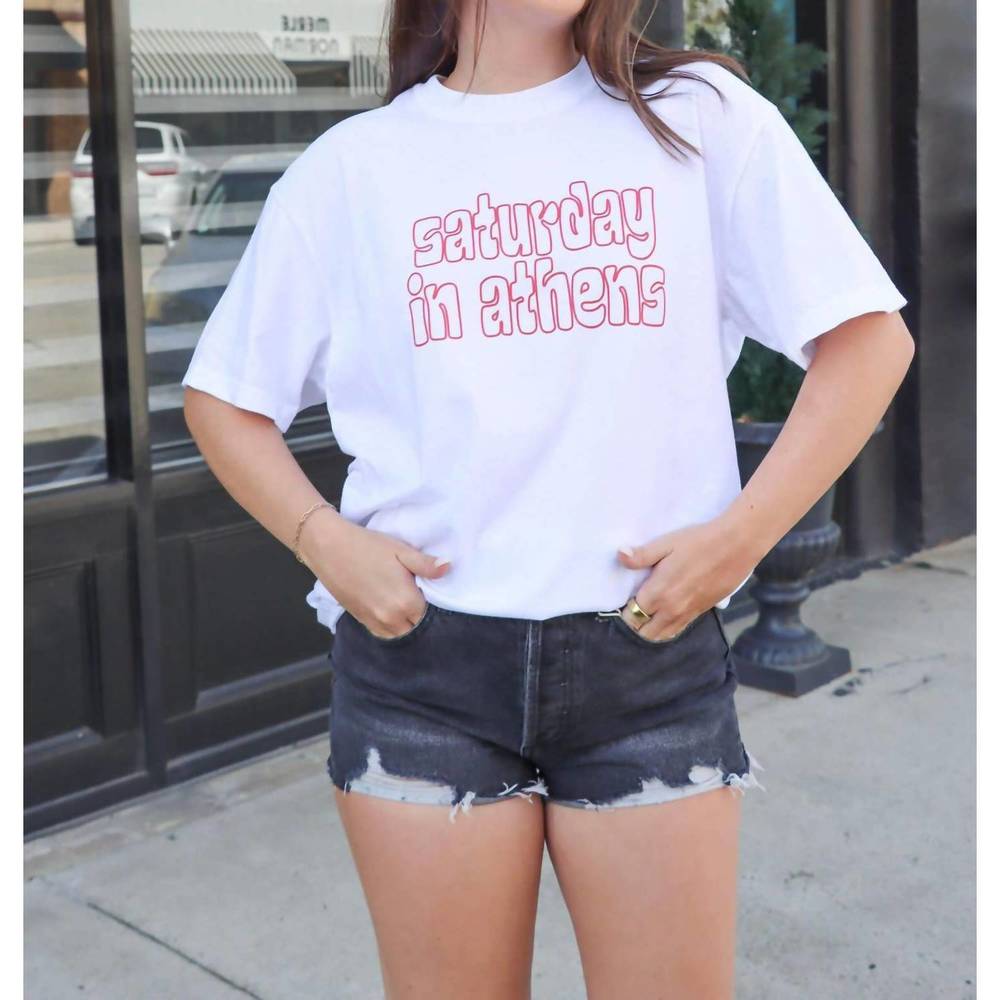 NEW DISTRESSED VINTAGE COUTURE saturday in athens tee in white